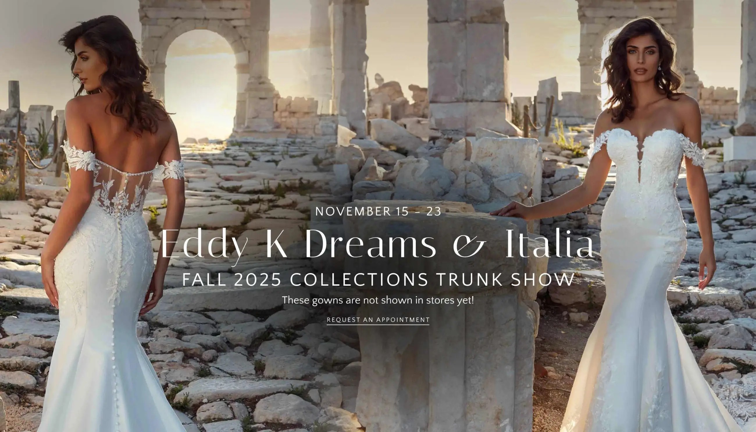 Desktop Eddy K Dreams and Italia Fall 2025 Collections Trunk Show Banner